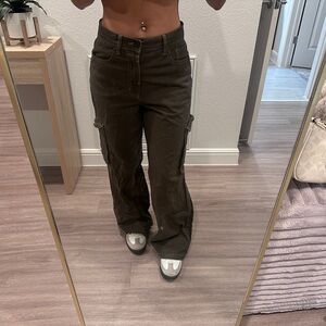 PacSun Wide Leg Pants - Dark Olive